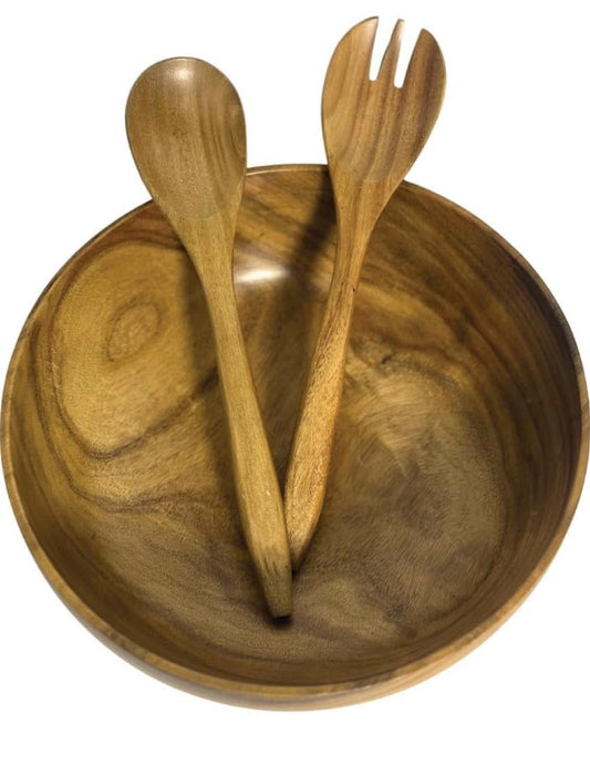 Solid Acacia Wood Salad Bowl Set